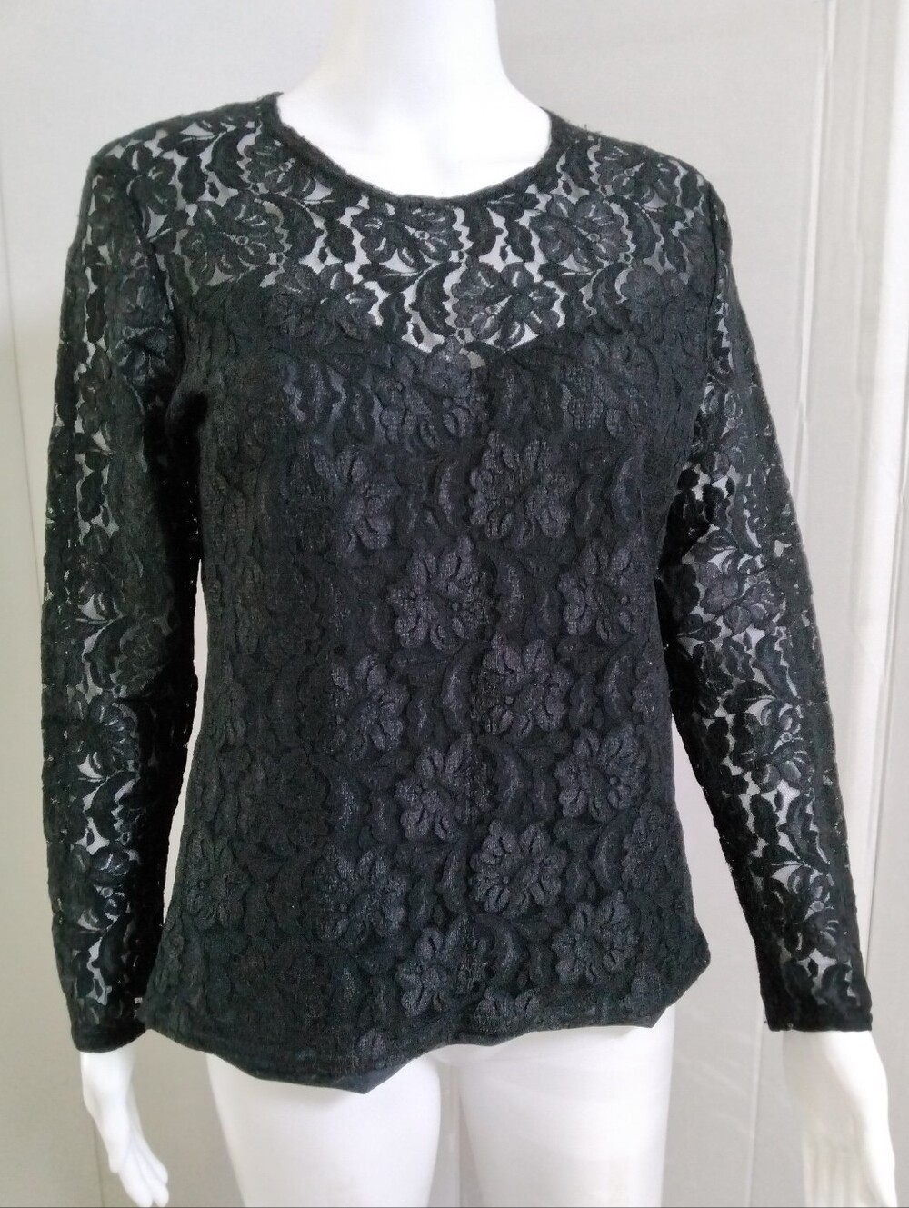 Dark Fairycore Black Lace Long Sleeve Top by Bedford Fair Sz M - Vtg